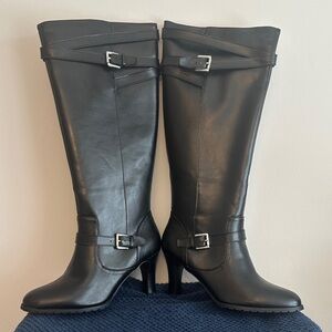 NIB Chaps Black Leather Knee-High Heeled Boots